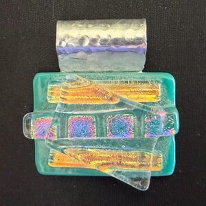 Unique Handmade Layered Colorful Dichroic Glass Pendant, 1" x 1 1/4"